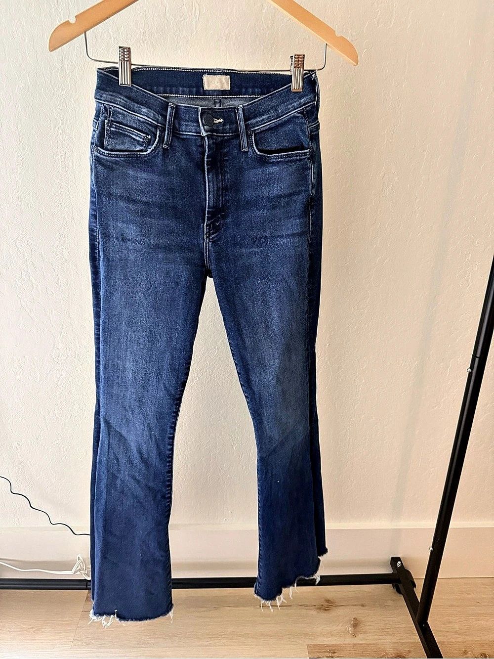 Mother The Insider Crop Step Fray Jeans Flare Blue Waist 26